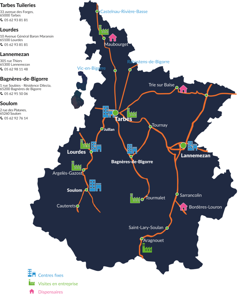 Cartes des sites ASMT dans le département des Hautes-Pyrénées